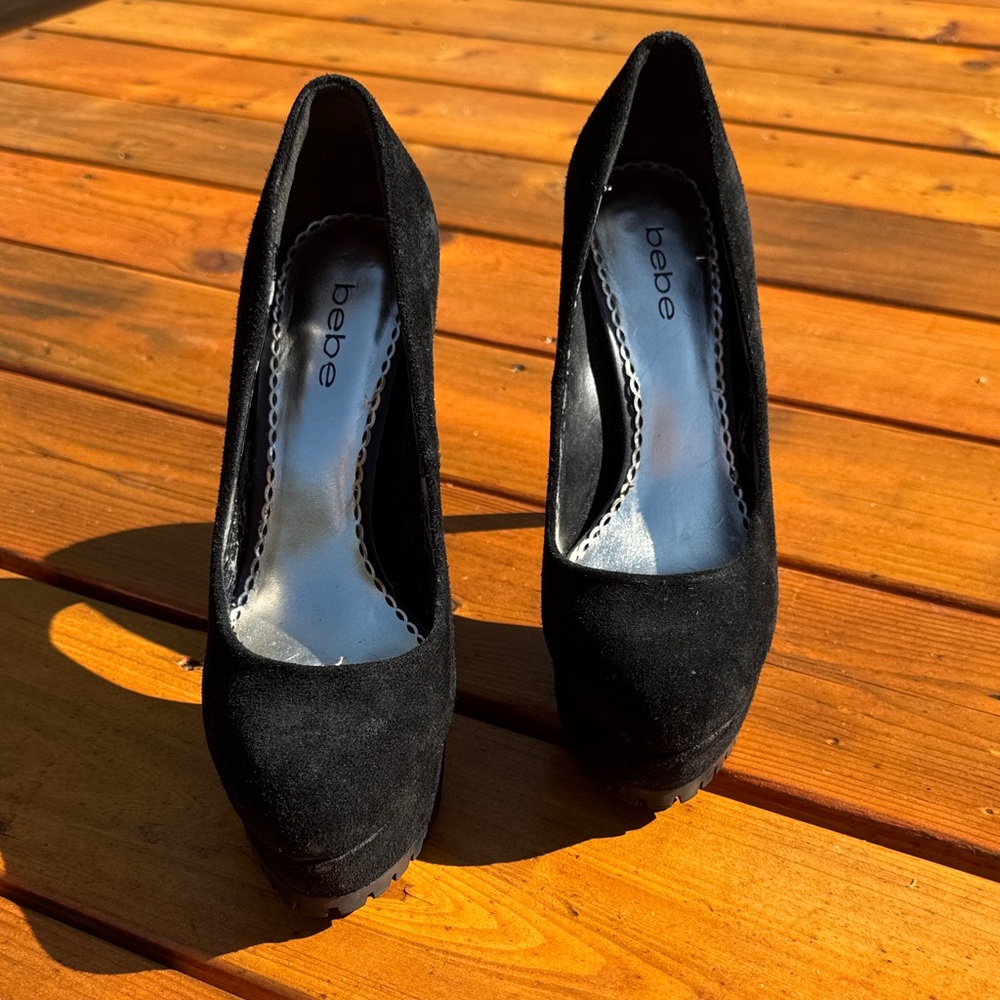 bebe Black Suede Platform Pumps